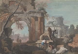 WALLKiART Retro Picture Wall Art Poster Canvas Oil Painting Capriiiccio with Roman Ruins by Marco Ricci Landscape Painting for Home Decor 60x90cm