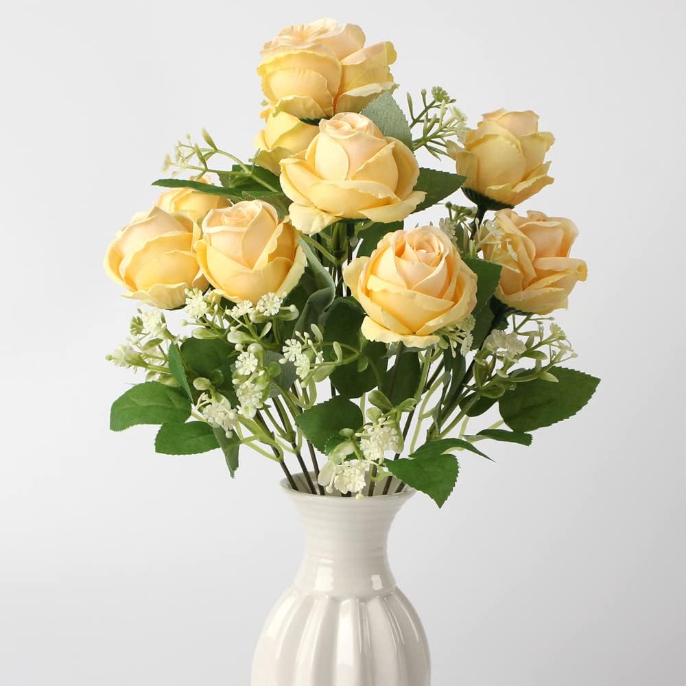 WANLIAN Yellow Artificial Flowers Rose Fake Flowers Faux Flowers Silk