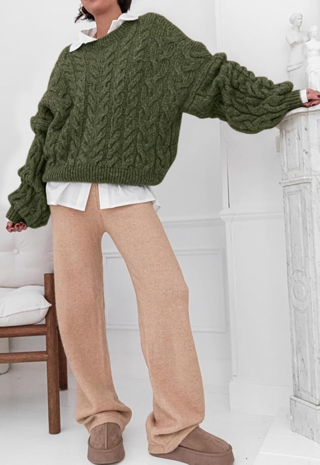 PRETTYGARDEN Womens Sweaters Spring 2026 Cable Knit Long Sleeve Crewneck Oversized Sweater Chunky Pullover Loose Outfits - Image 7