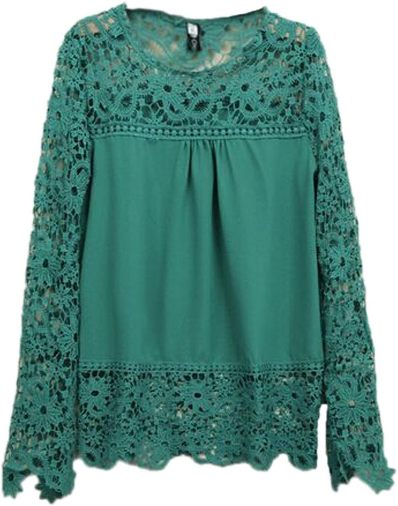 Women's White Lace Sleeve Chiffon Shirt