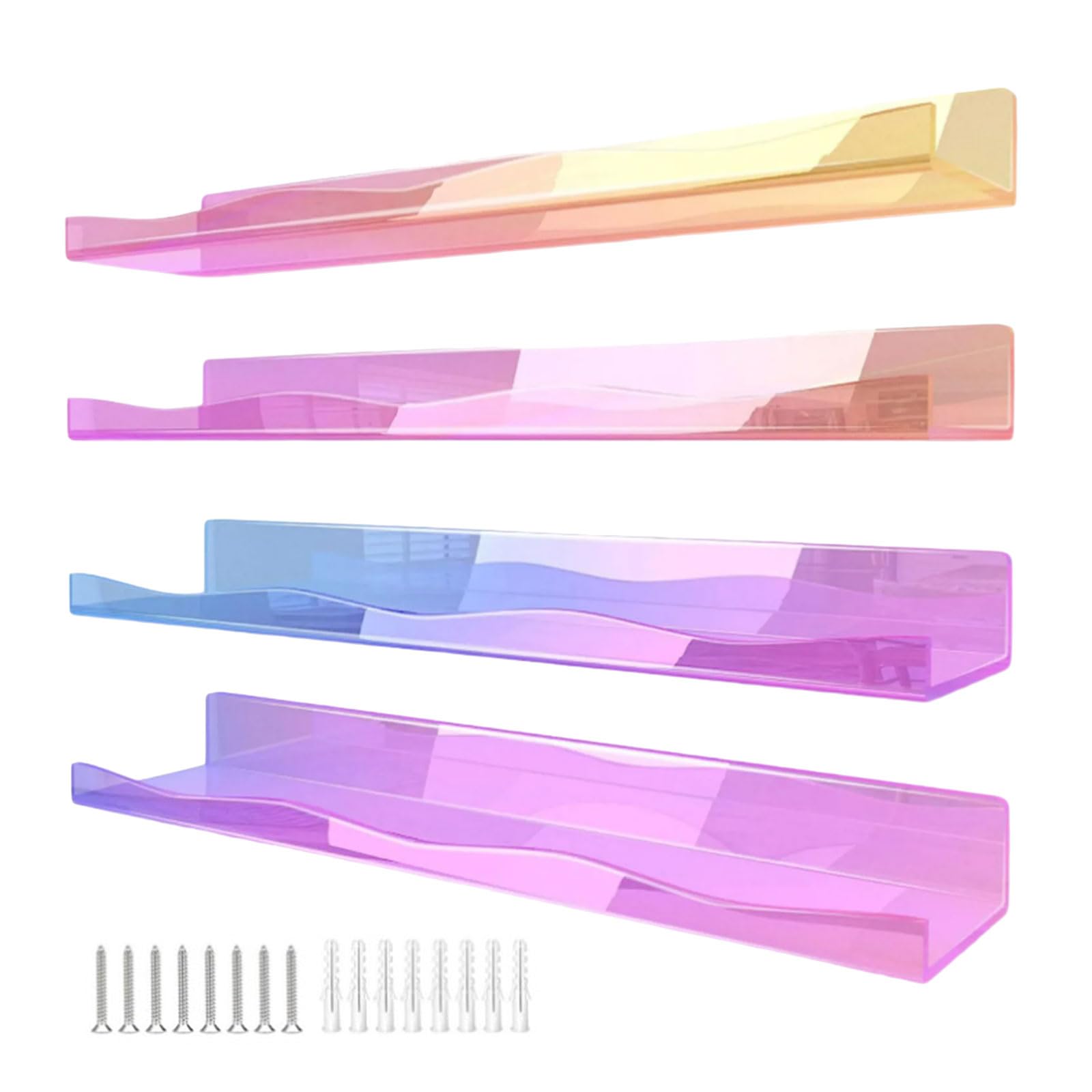 Tsophreniq Of 4 Modern Acrylic Floating Shelves with Rainbow Colorful Acrylic Wall Shelves for Books Toy Cosmetics Nursery Colorful Display Holder