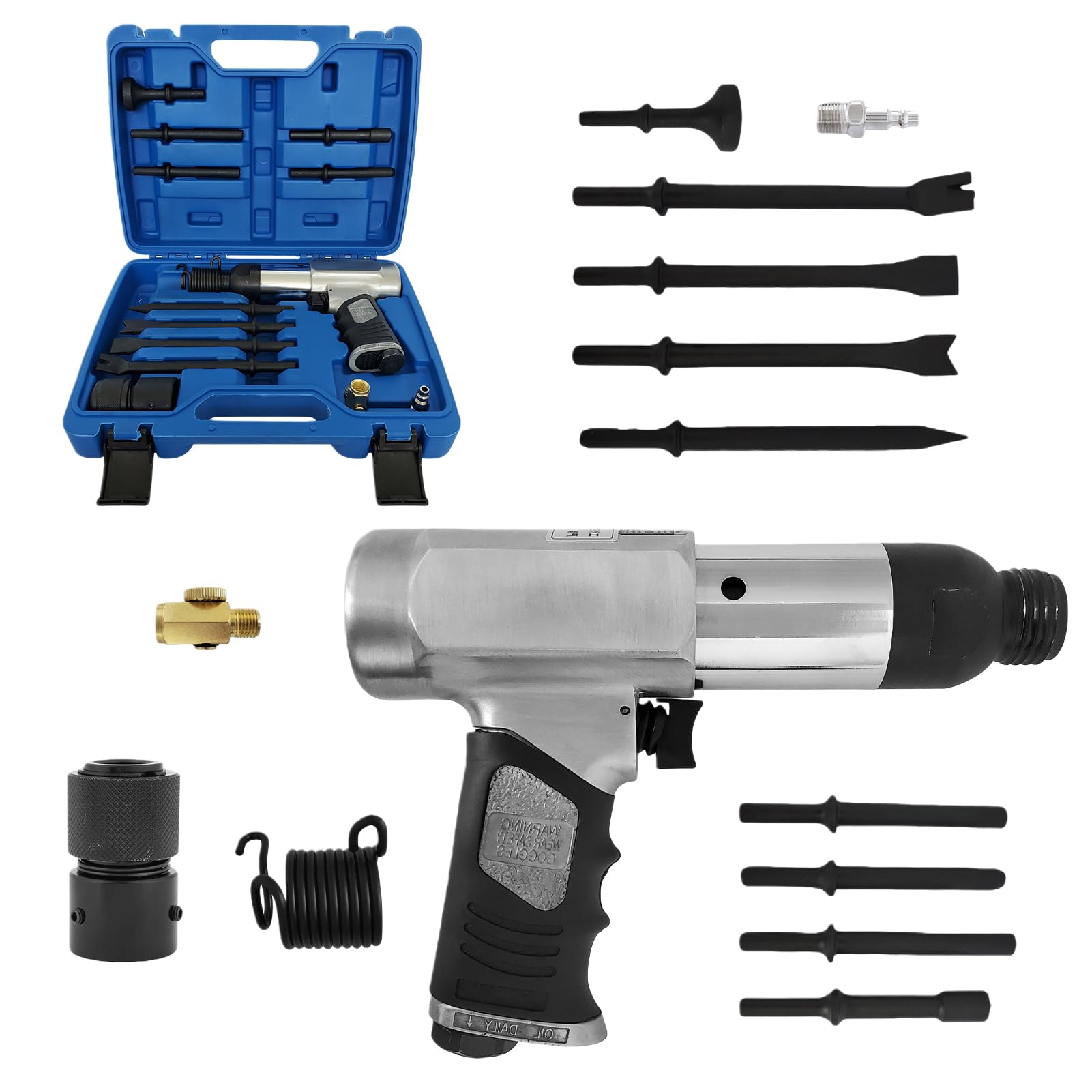 CFTNSXND Air Hammer Kit with 13-PCS Air Chisels - Tapered Punch, Panel Cutter, Flat Chisel, 2500 BPM High-Impact Pneumatic Chisel Hammer for Auto Repair, Metal Cutting