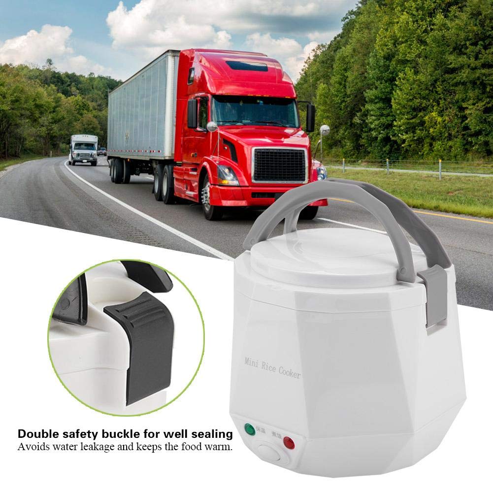 24V 140W 1.3L Fornello di Riso | Mini Cuociriso per Camion | Elettrica Portatile del Riso Fornello Riscaldatore Scaldavivande Multifunzionale per Casa/Camion/Ufficio/Viaggio (Bianca)