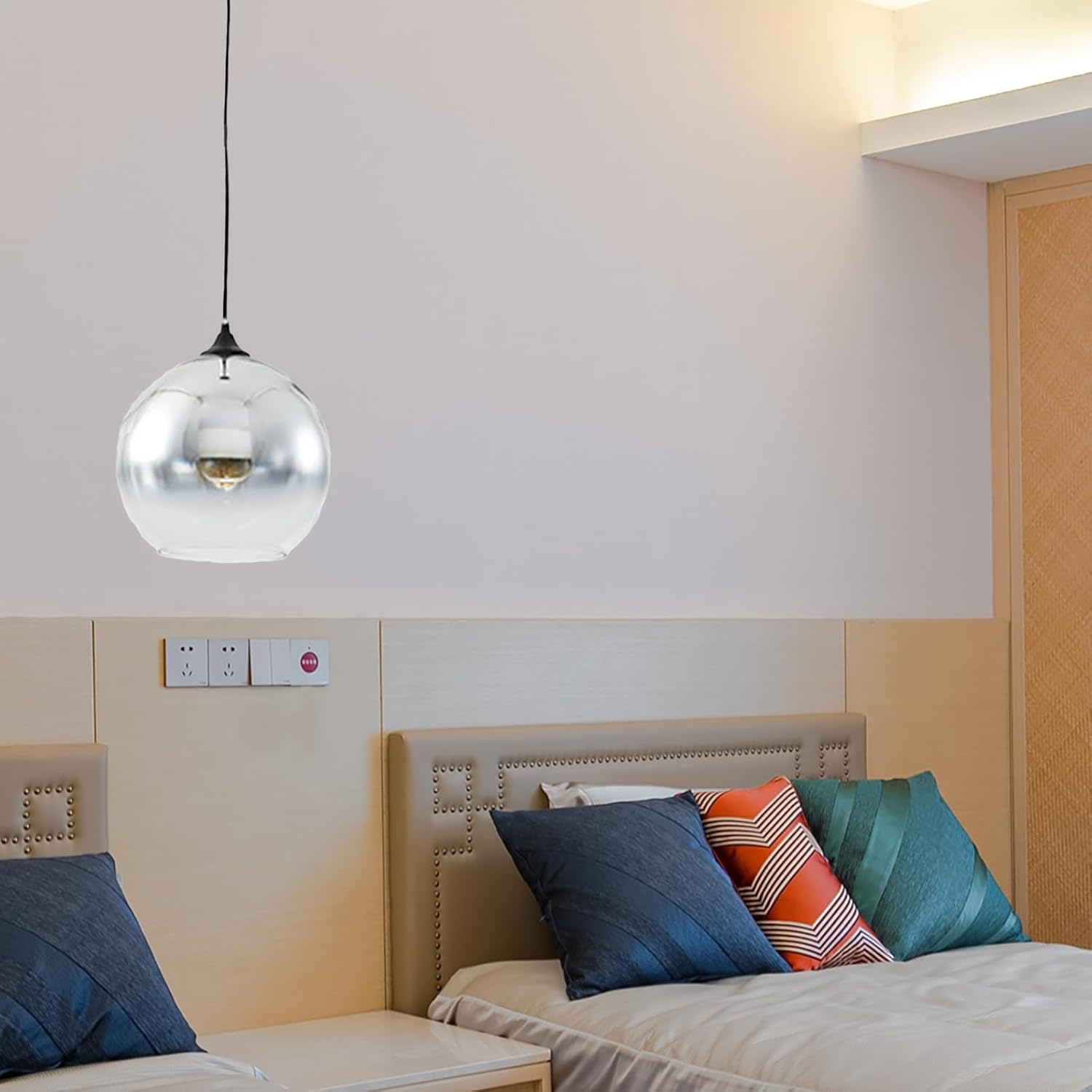 Modern Silver Glass Globe Pendant Light Fixtures Minimalism Glass Ball Pendant Hanging Lamp for Kitchen Island Bedroom Bedside(Silver)