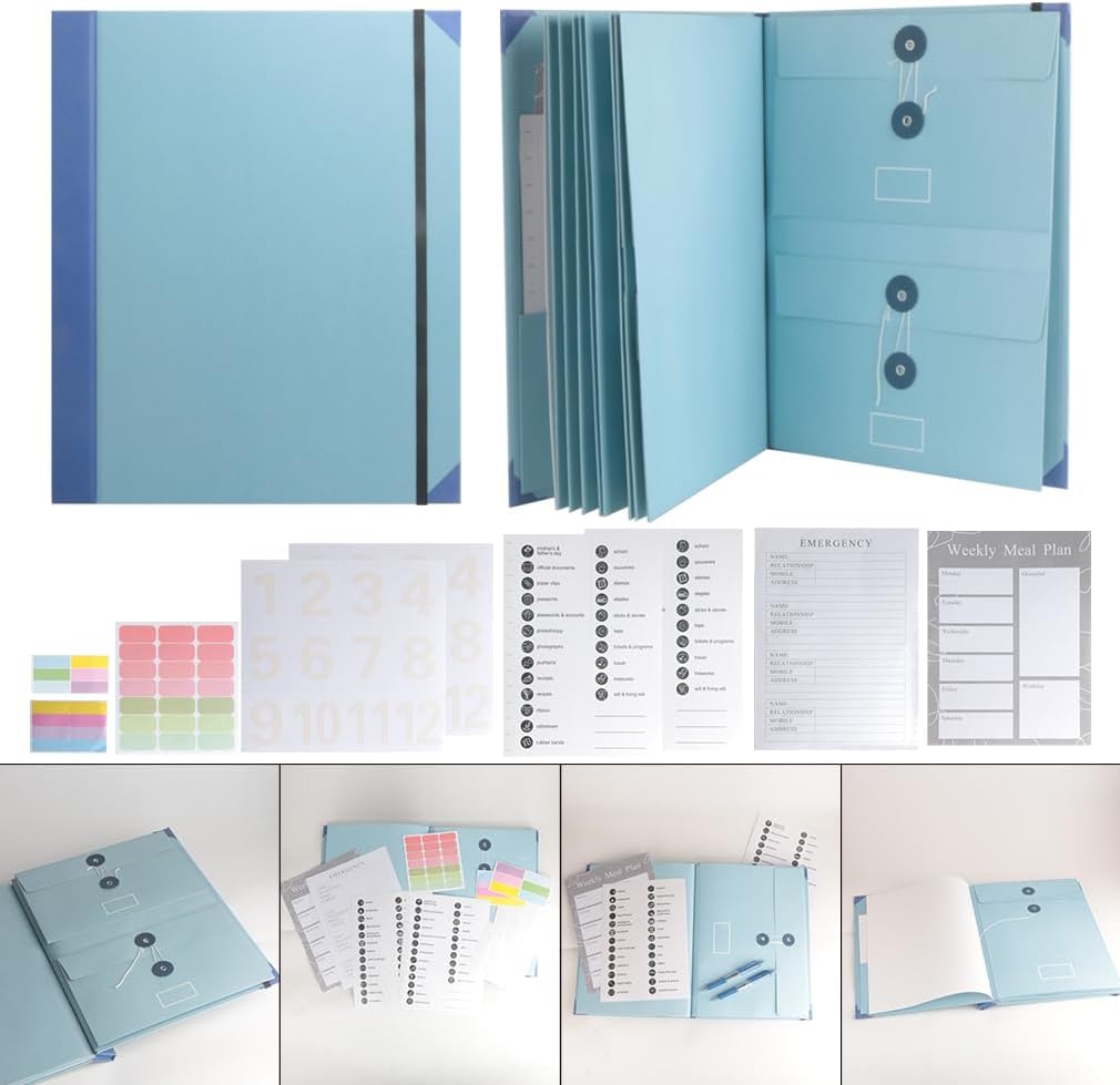 Document Organizer Folio,Binder, in Case I Go Missing Binder, Important with Pockets File Home School Office Supplies (Blue)