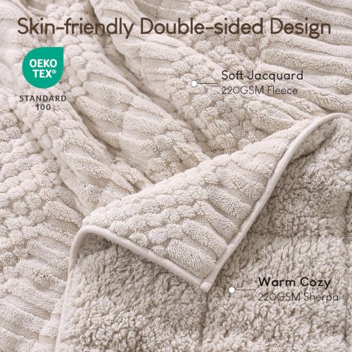 Image of Cottonblue Sherpa Fleece Weighted Blanket 15 lbs for Adults Queen Size, Soft Fuzzy Jacquard Weighted Blankets Throw 60 inch x 80 inch for Sleep Relax, Cozy Warm Knitted Heavy Blanket for Bed Sofa, Griege