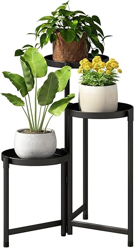 Miniatura 8 de Soporte para plantas de interior y exterior - 2 niveles en negro, soporte alto de metal para macetas, estante de exhibición plegable - Estante