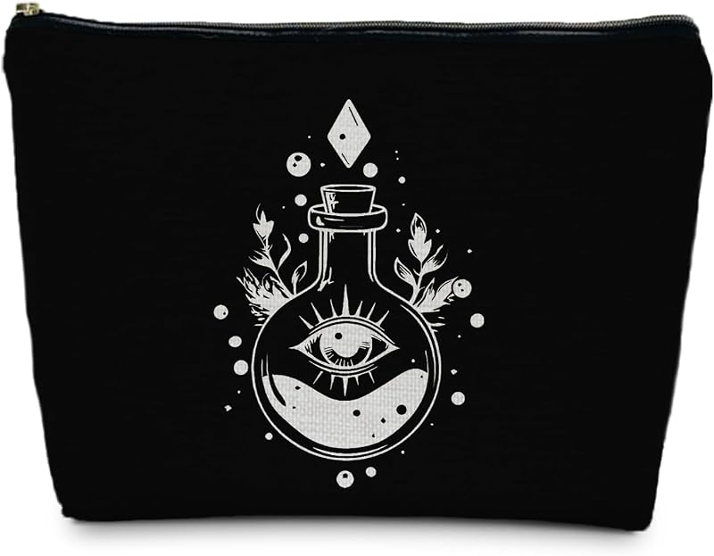 Necessaire de maquiagem MKGRXZCW com zíper, estampa Tarot gótico, linho e canvas