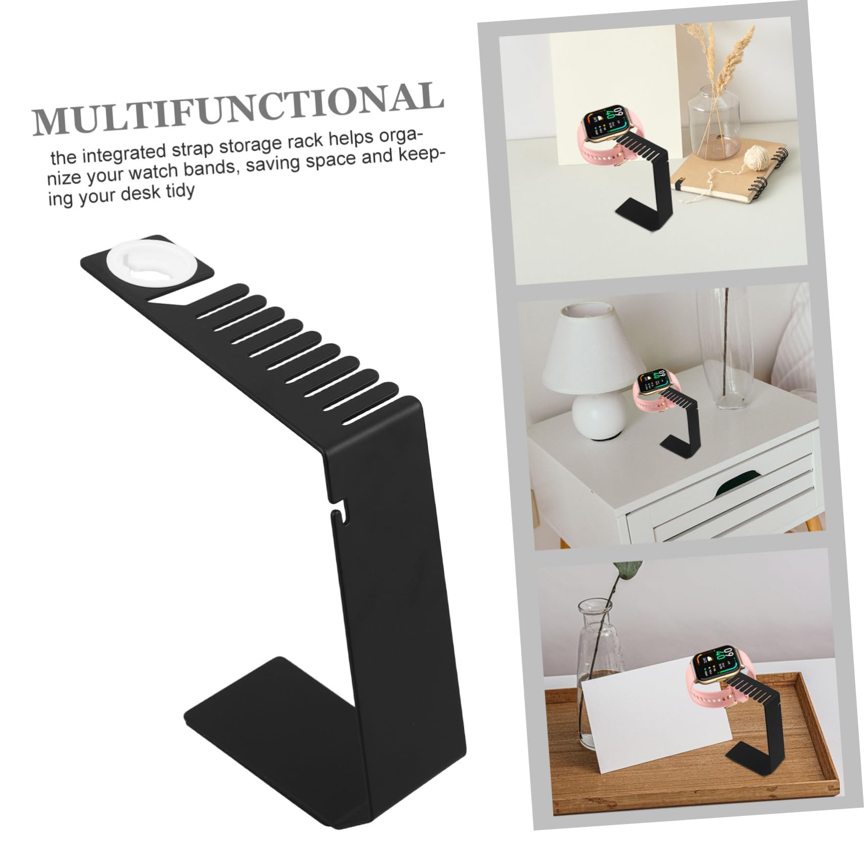 Supporto Caricatore Per Smartwatch Inossidabile Con Organizer Per Cinturini Base Di Ricarica Elegante e Salvaspazio Per Orologi Intelligenti Nero