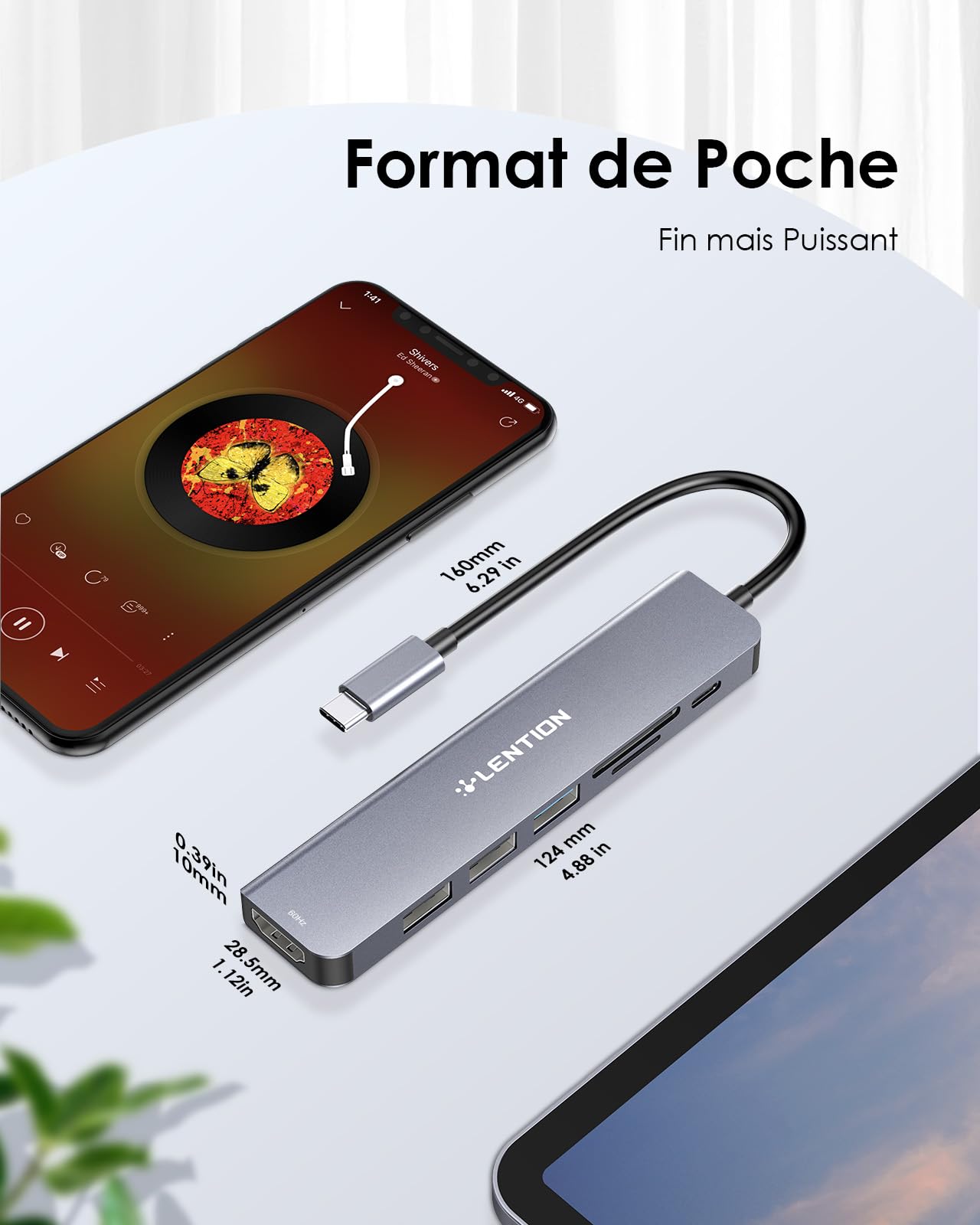 LENTION Hub USB C avec Charge PD 100W, HDMI 4K@60Hz, Lecteur de Carte SD/TF, USB 3.0, Adaptateur USB C Compatible 2026-2016 MacBook Pro/Mac Air, iPad, iPhone 17/16/15, Plus d'appareils de Type C(Gris)