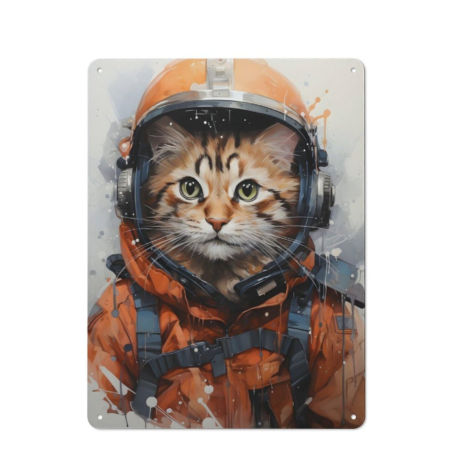 Vintage Tin Sign 40x30cm with Cat Aviator with Helmet for Café Or Restaurant, Suited to Wall Displays in Cafés And Restaurants