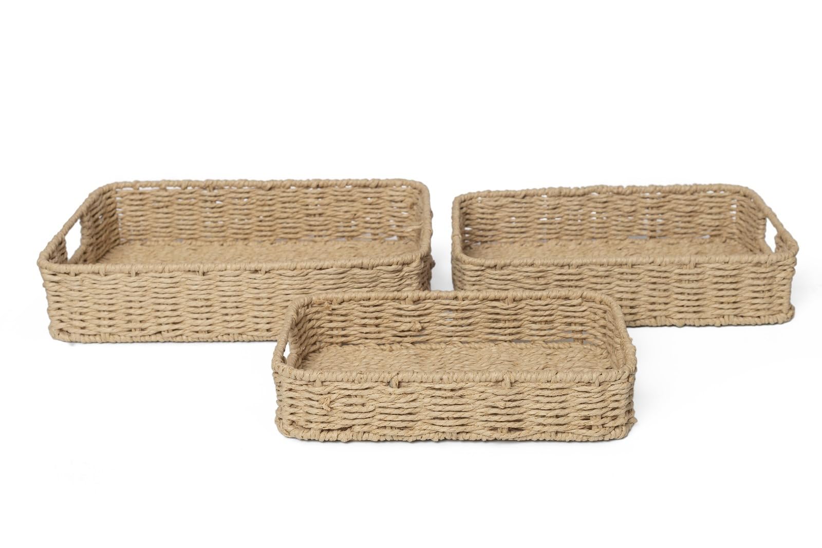 Woodluv Storage Baskets Set of 3, Gift Hamper, Decorative Bathroom Basket for Shelves, Wardrobe Toy Tidy Organiser, Khaki