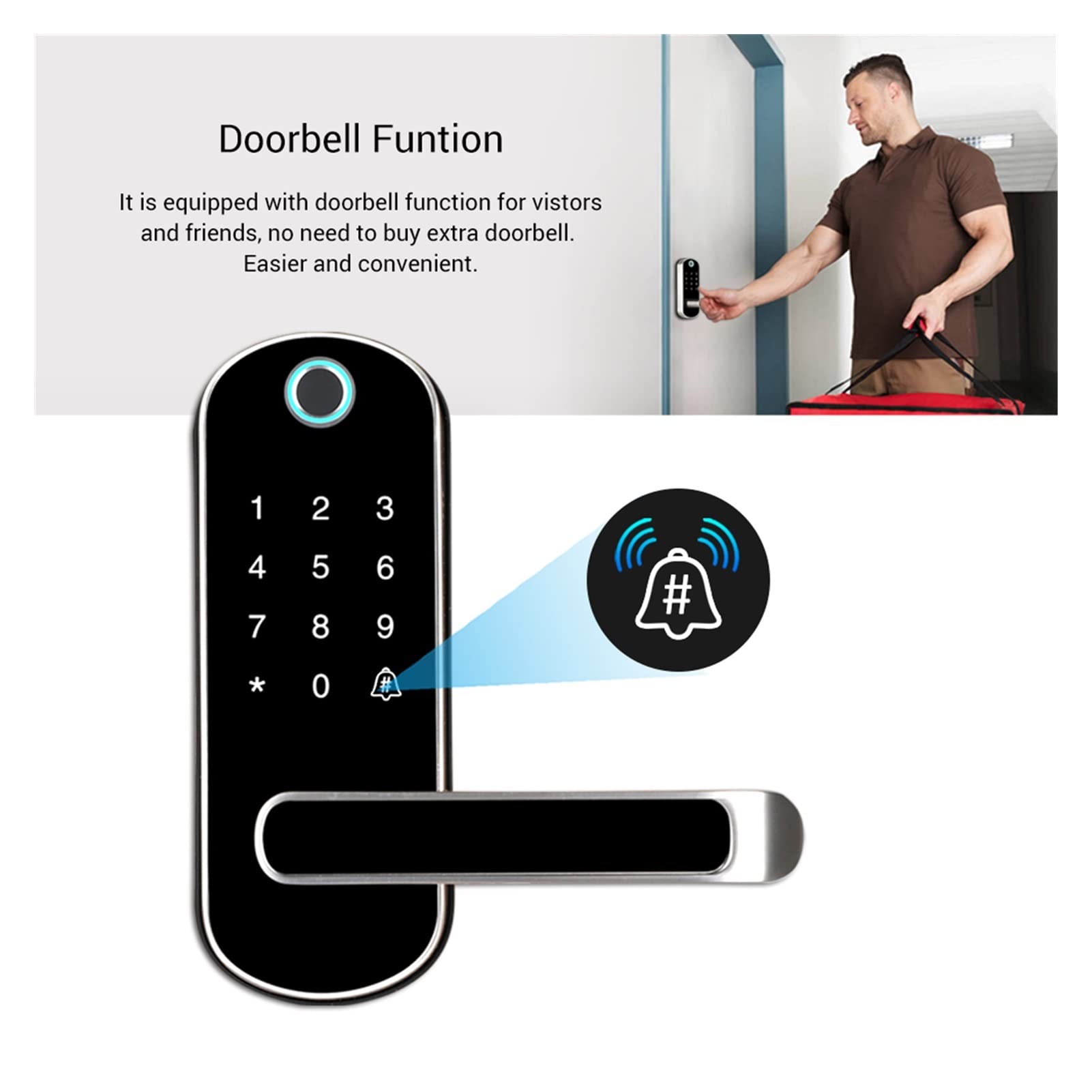 VChics Serrure de porte intelligente, Approprient digitale Smart Lock, WiFi Applotant Bouton étanche Pinype Pinypad Serrure de porte électronique, verrouillage la télécommande biométrique