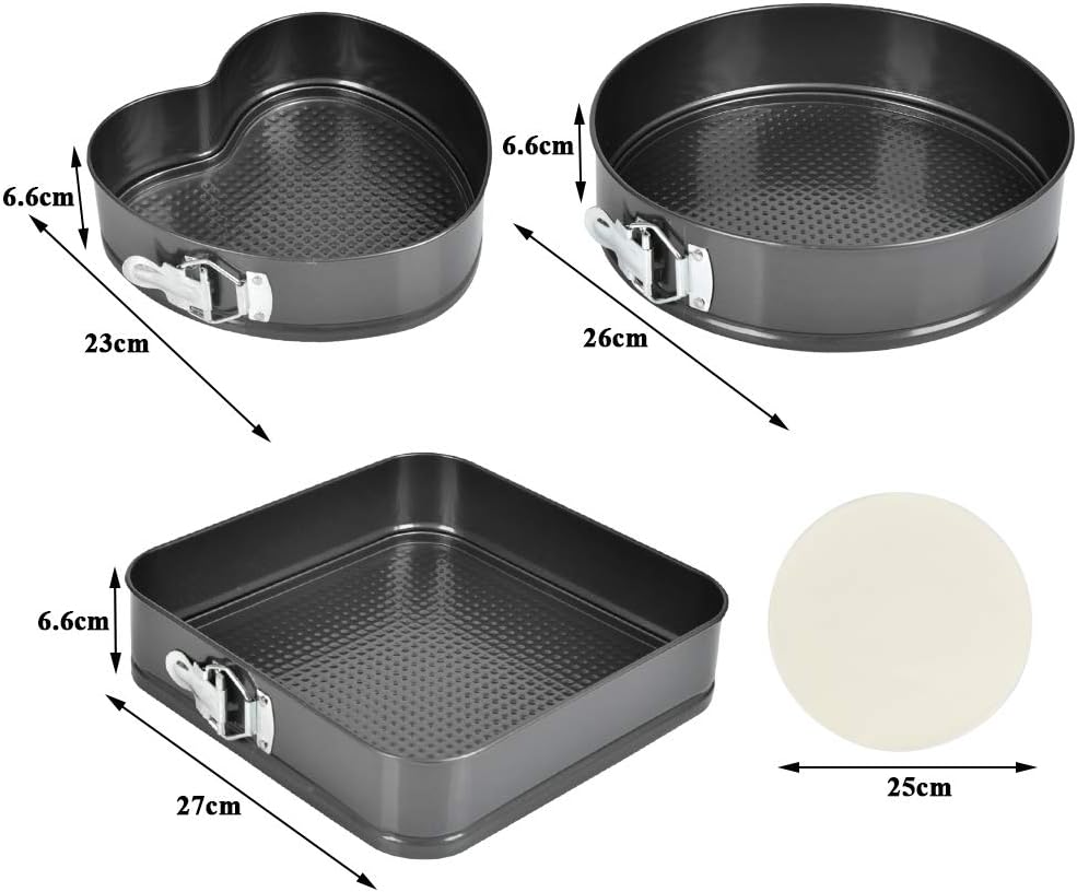 Springform Cake Pans, 3 Pcs Nonstick Cake Pan Set, 9.05''/ 10.23''/ 10.62'' Bakeware Cheesecake Pans Removable Bottom with 40 PCS Parchment Paper Liners