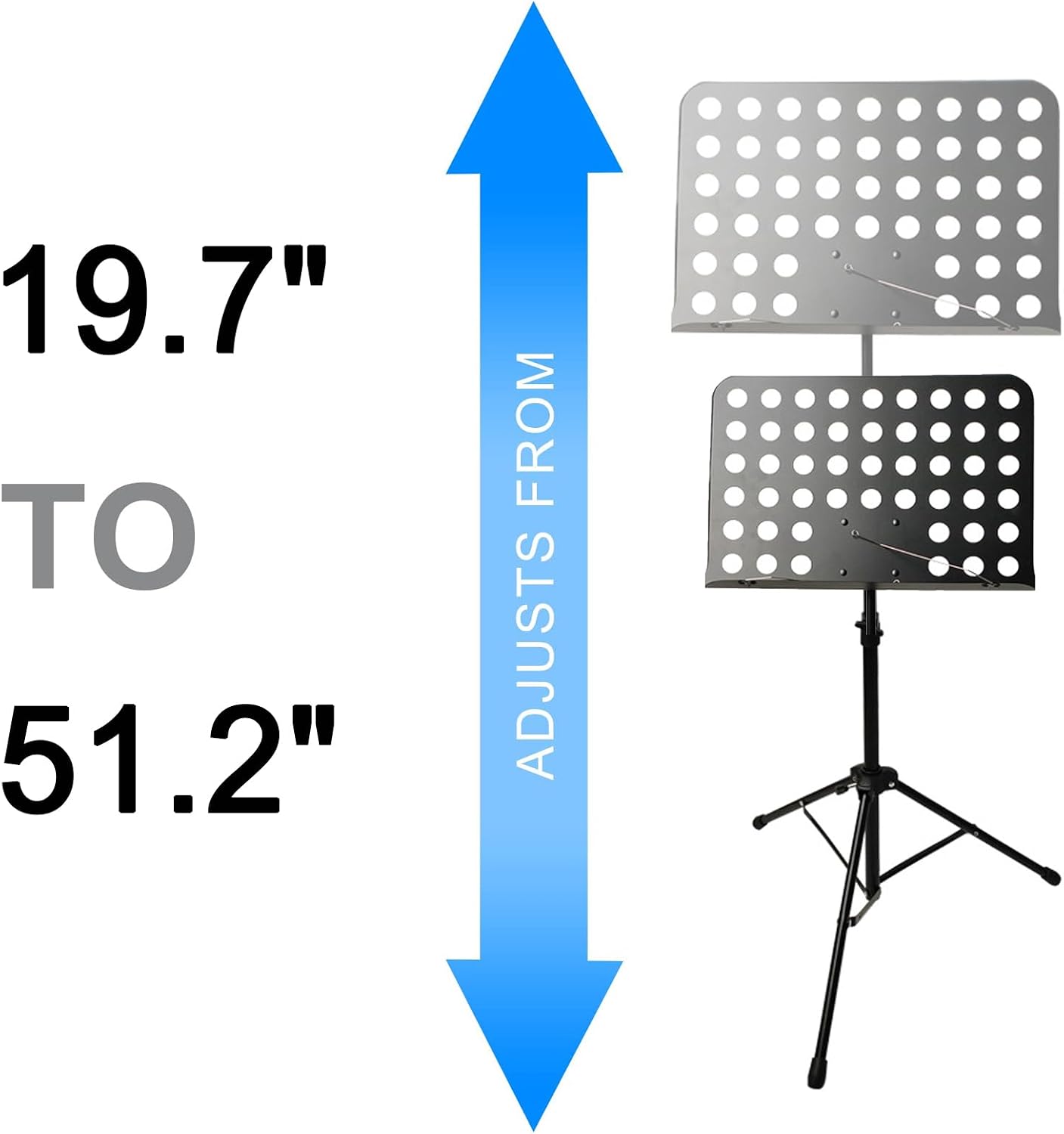 Music Stand, Portable Perforated Music Stand with Music Sheet Clip, Height-Adjustable, Metal, Music Book Holder, Foldable Tripod, Stable, for Playing Musical Instruments an,