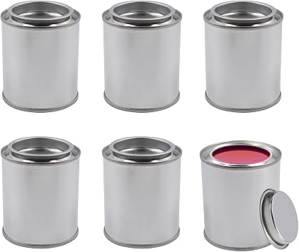 6 PCS Metal Paint Cans with Lids 1/4 Pint Size, 1/2 Cup Mini Empty Unlined Paint Buckets for Arts and Crafts, DIY Projects, Painting