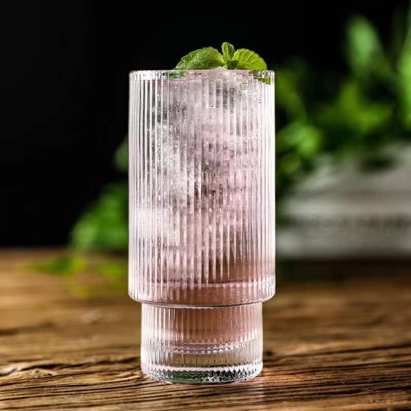 Image of Ribbed Glass Cups with Lids and Glass Straws, 330ML Drinking Glasses, Vintage Glassware Large, Origami Style Cocktail Glasses, Tumbler for Bar Beverages, Whiskey, Beer