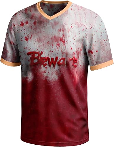 Mens Halloween Shirts V-Neck Short Sleeve Patchwork 3D Pumpkin Face Funny Skull 