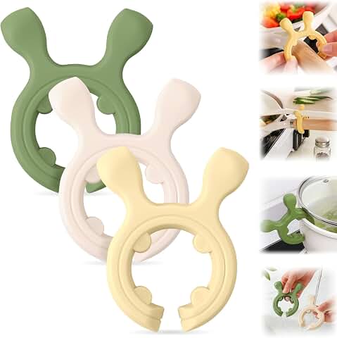 2026 New Multifunction Silicone Pot Handle Spatula Rack, 3 Pack Spatula Holder Mini Kitchen Gadgets, Non-Slip Anti Scalding Pot Clip, Drip-Free Design for Pot Pans (White  Green  Yellow)