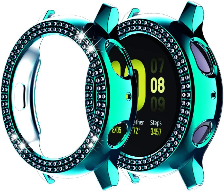 Yrzper Compatible for Galaxy Watch Active 2 40mm 44mm Double Row Diamond PC Plating Bumper Case Bling Crystal Diamonds Shiny Glitter Frame Hard Protective Shell Cover (Indigo, Active 2 40mm)