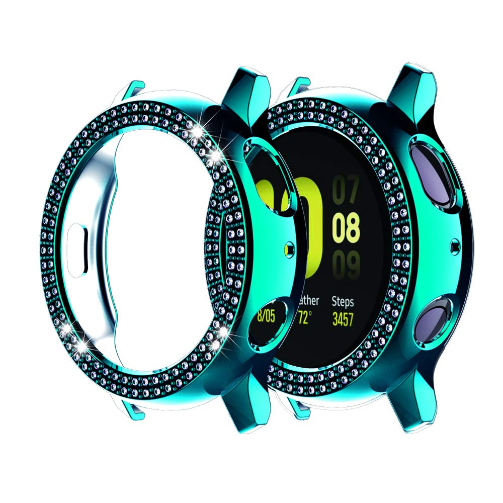 Yrzper Compatible for Galaxy Watch Active 2 40mm 44mm Double Row Diamond PC Plating Bumper Case Bling Crystal Diamonds Shiny Glitter Frame Hard Protective Shell Cover (Indigo, Active 2 40mm)