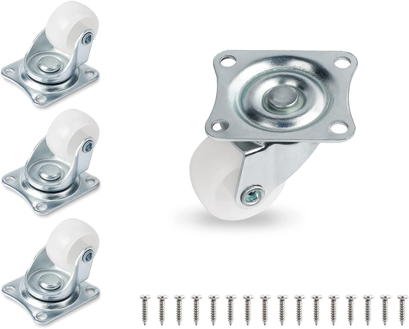 1" Low Profile Caster Wheels Set of 4, No Noise Casters for Furniture with Polyurethane Wheels, Small Rectangle Swivel Caster with 360 Degree Top Plate 22 lbs Weighs Capacity Each Caster