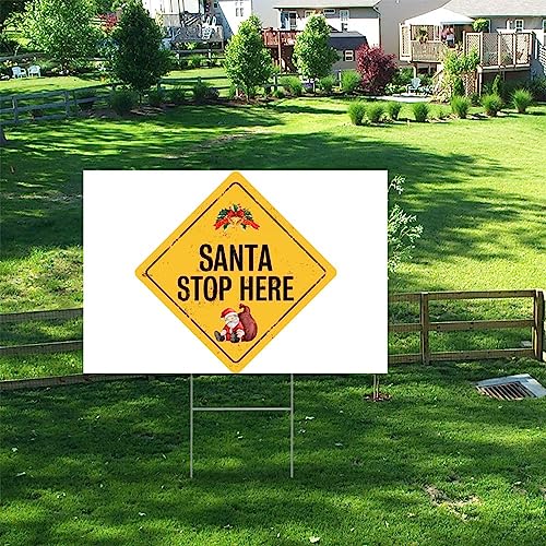 Junelucky Farmhouse Decorative Yard Sign 12X18 Inch Christmas Santa Stop Here Waterproof Corrugated Plastic Warning Yard Sign With H-Stakes Decorations For Lawn Garden Yard Home Outdoor #TOP6