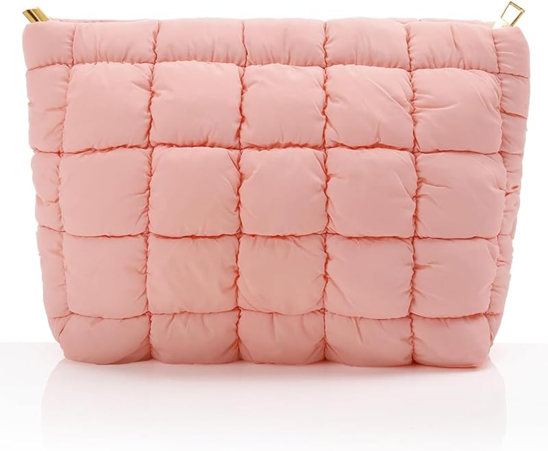 Necessaire de maquiagem Hillban rosa-claro acolchoada com zíper, 1 unidade