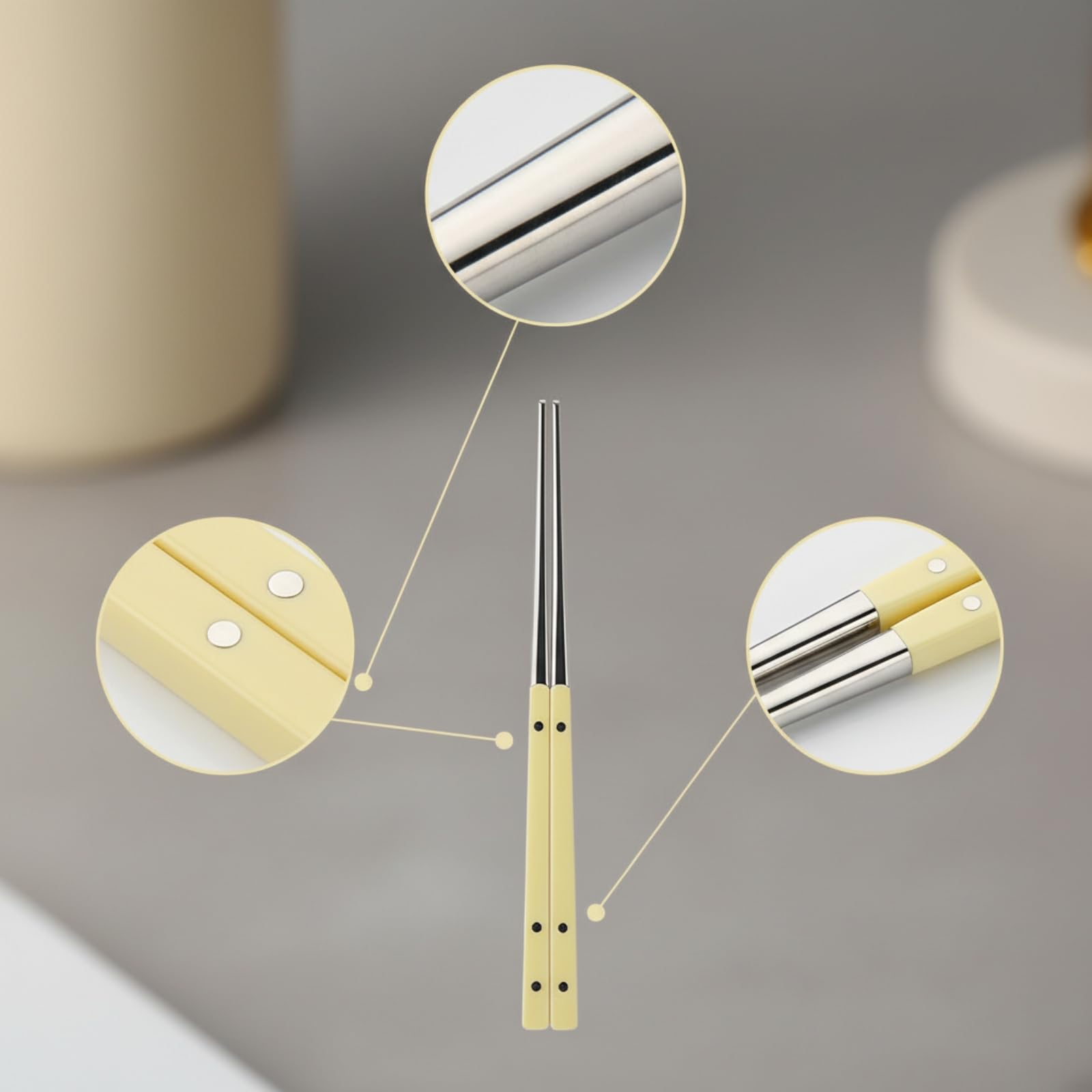 Palillos Coreanos Reutilizables, Amarillo Crema, size to 3