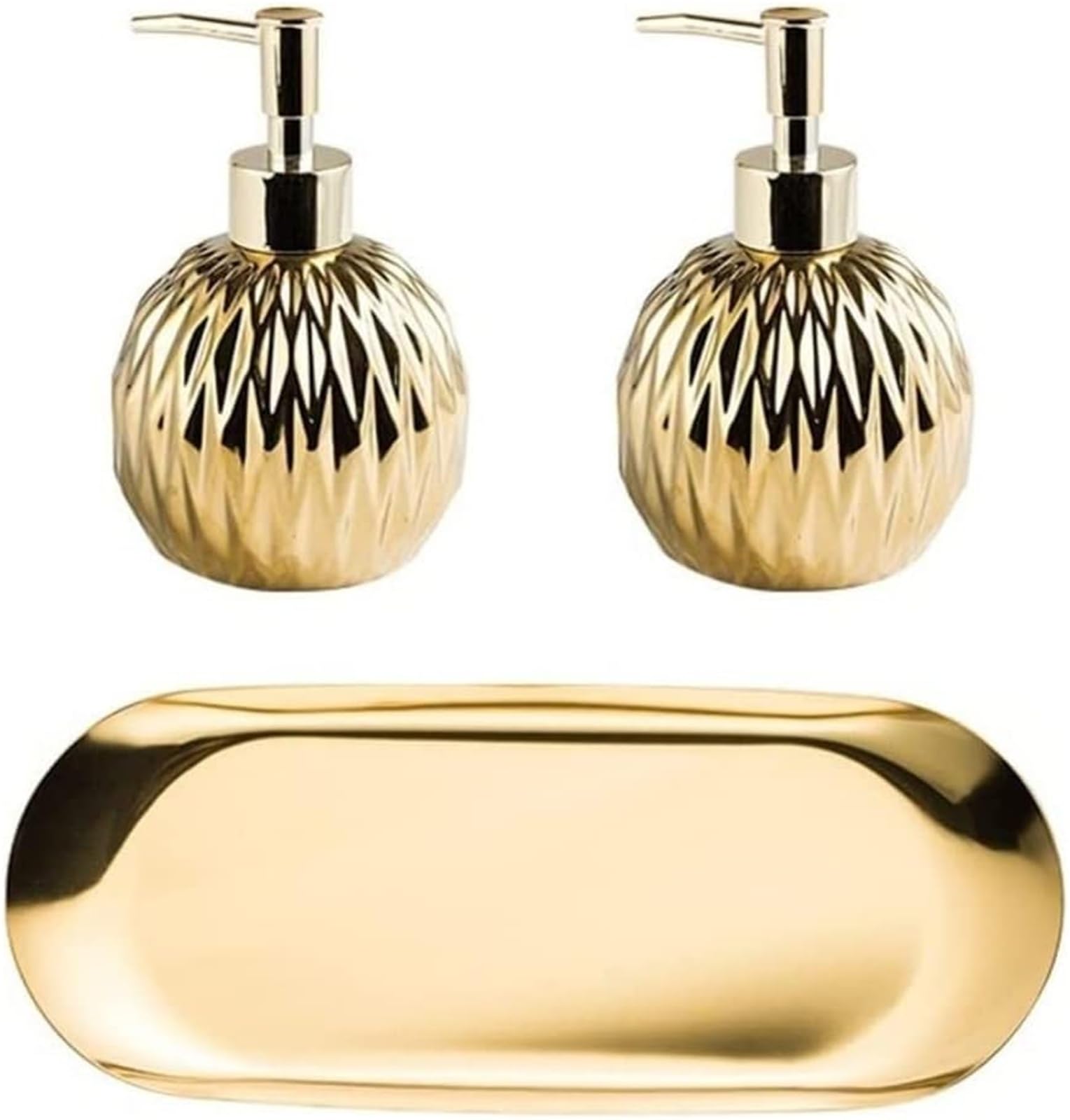 Dozownik do balsamu, zestawy akcesoriów łazienkowych, dozownik, ceramiczny okrągły zestaw mydła, 400 ml/13,5 uncji, 3 szt(Gold)