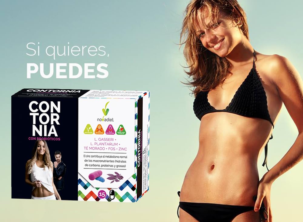 Novadiet - CONTORNIA Cápsulas con L. Gasseri y L. Plantarum - Control de Peso, Equilibrio Digestivo y Flora Intestinal - Microbiota Saludable - Ayuda en Sobrepeso, Obesidad y Adelgazar - 15 Cápsulas