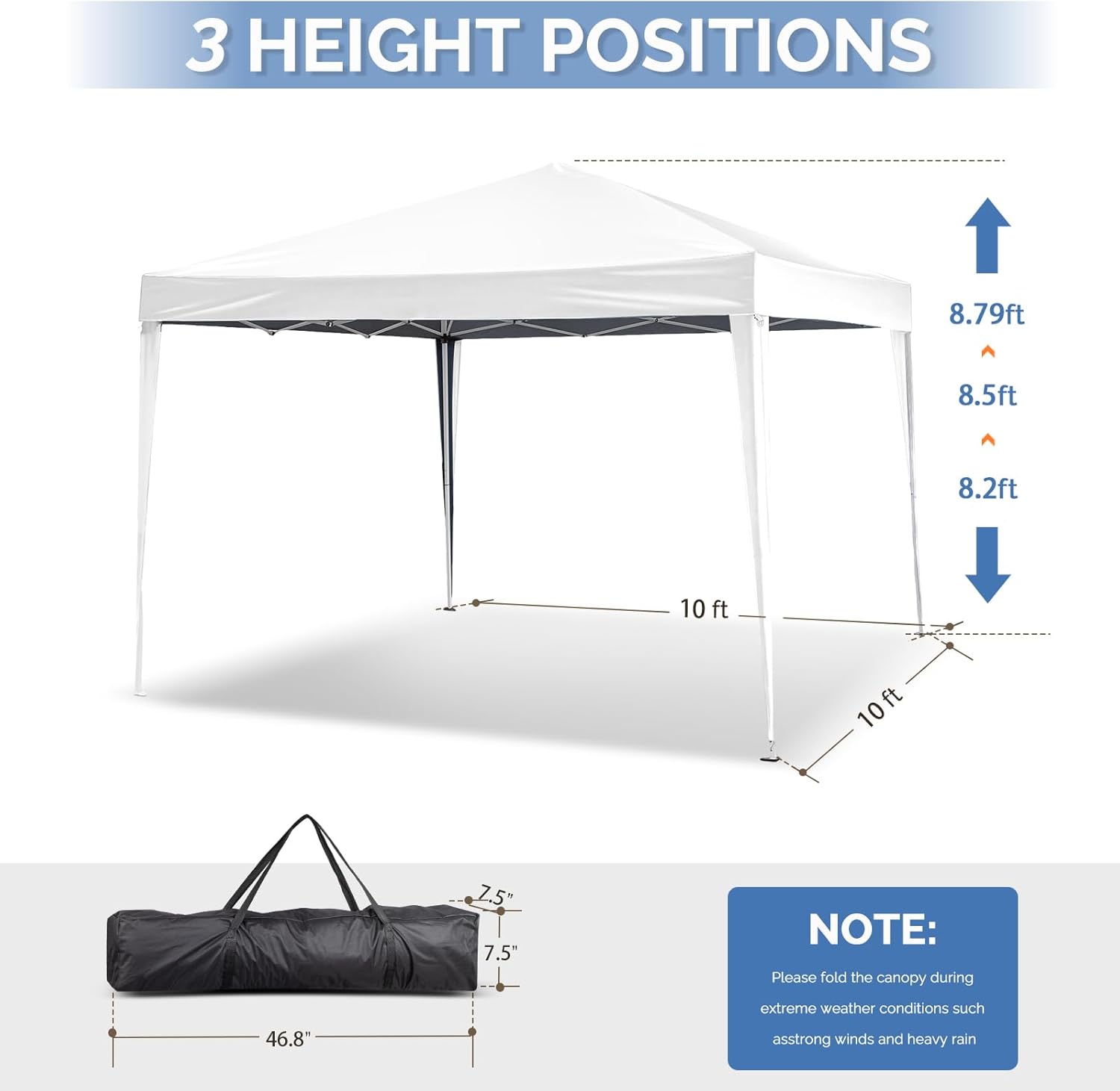 VINGLI 10x10 Pop Up Canopy Tent, Outdoor Tent Canopy Foldable Portable Canopies for Camping, Patio, Parties, EZ Up Gazebo Canopy with Carry Bag (White)