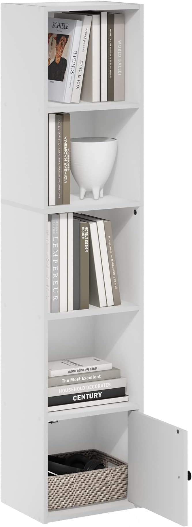Furinno Luder Biblioteca de 5 Niveles con 1 Puerta de Almacenamiento, Blanco
