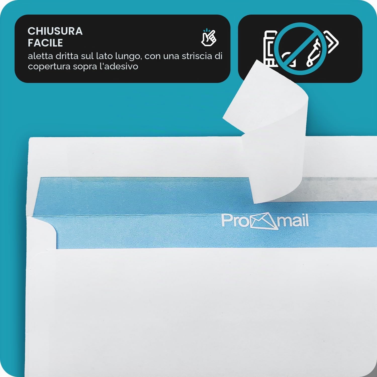 Buste commerciali americane bianche Netuno 100 pezzi formato DL 11x22 cm 90g con stampa interna blu senza finestra strip adesivo