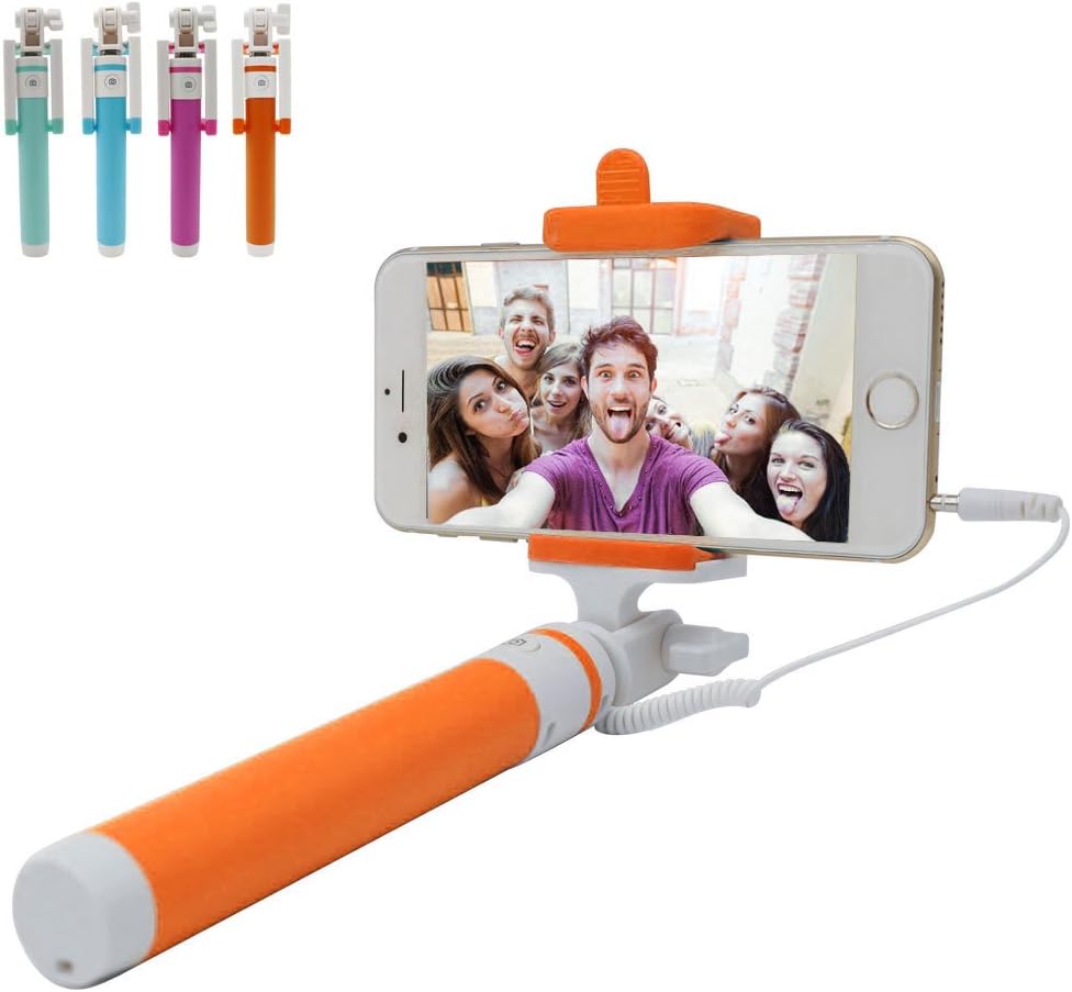 Selfie Stick, Lovely Selfie Sticks Extendable Wired Selfie Stick Lovely Colors Cute Selfie Sticks Do Not Need to Charge Selfie Sticks (Orange)