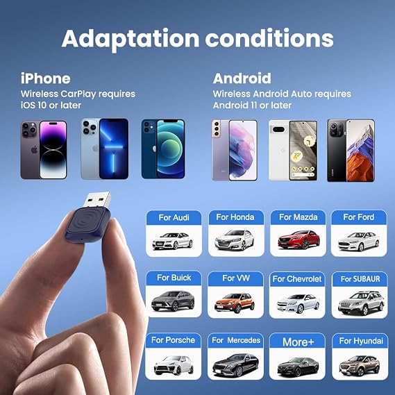 CarlinKit Wireless CarPlay& Android Auto MINI-Ultra Adapter, 2-in-1 Wireless Adapter Converts Wired CarPlay/Android Auto to Wireless,Mini Stick Design, OTA Upgrade