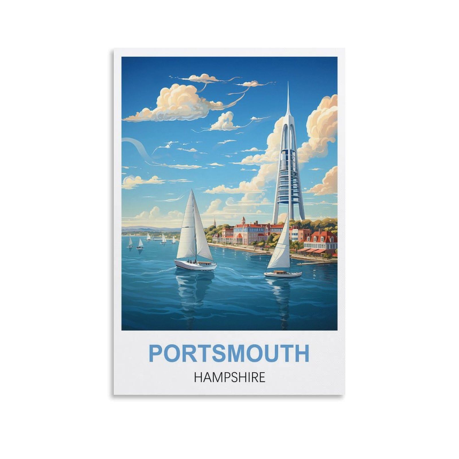 WGMDOEE Portsmouth Hampshire Vintage Travel Poster 12x18inch(30x45cm) Canvas Poster Living Room Wall Art Home Decor