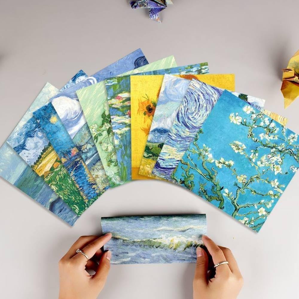 Amazon | qbodp ゴッホ油絵折り紙 6インチ 正方形両面印刷