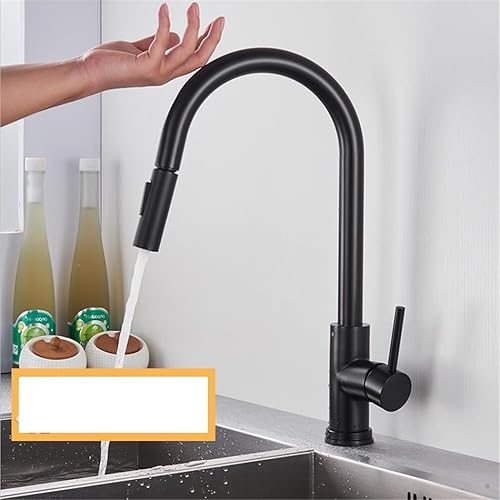 Miniatura 1 de Grifo de cocina Smart Touch, grifos con sensor extraíble negro, grúa de rotación negraníquel 360, 2 tomas mezcladoras de agua