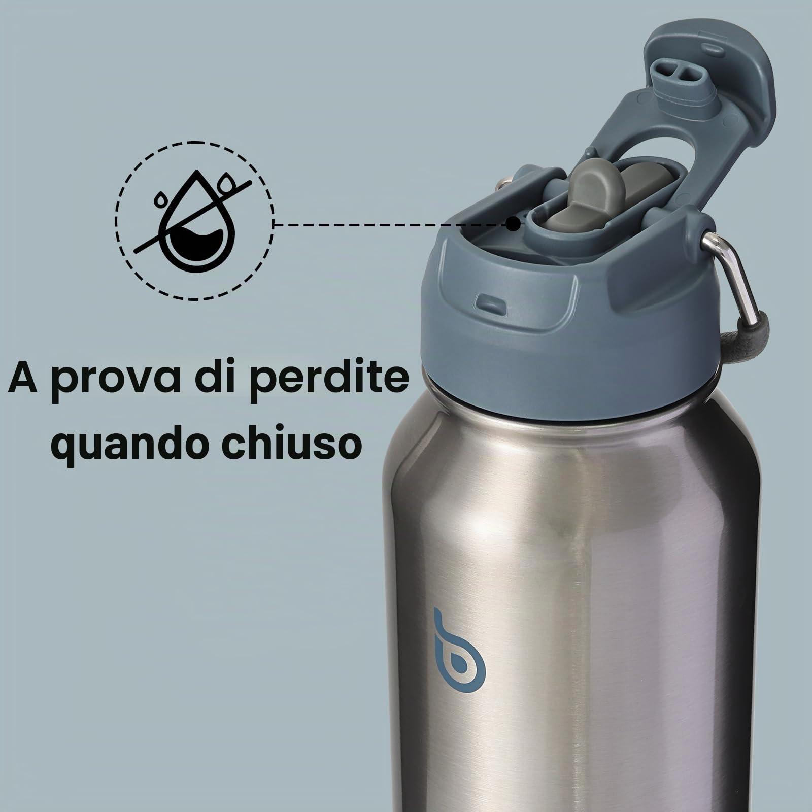 BOTTLE BOTTLE Borraccia termica con cannuccia, borraccia sportiva in acciaio inox con manico, borraccia sportiva per attività all'aperto, per pillole, 1 l (blu terra)