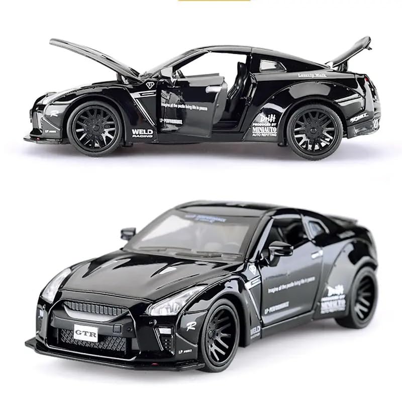 Image of 1:32 Nissan Skyline Ares GTR R34 Toy Car Diecast Metal Pull Back Car - 4 Openable Doors with Sound & Light | Luxury Toy Car & Gift for Kids 【Colors as Per Stock】