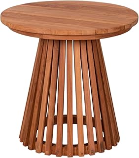 MR. DEKO Beistelltisch Garten Bolton Teakholz 50x50x50 cm | Massivholz Garten-Tisch Wetterfest | Terrassentisch Holz-Beistelltisch Unbehandelt | Outdoor-Ablage rund | Outdoor-Beisteller Teak-Möbel