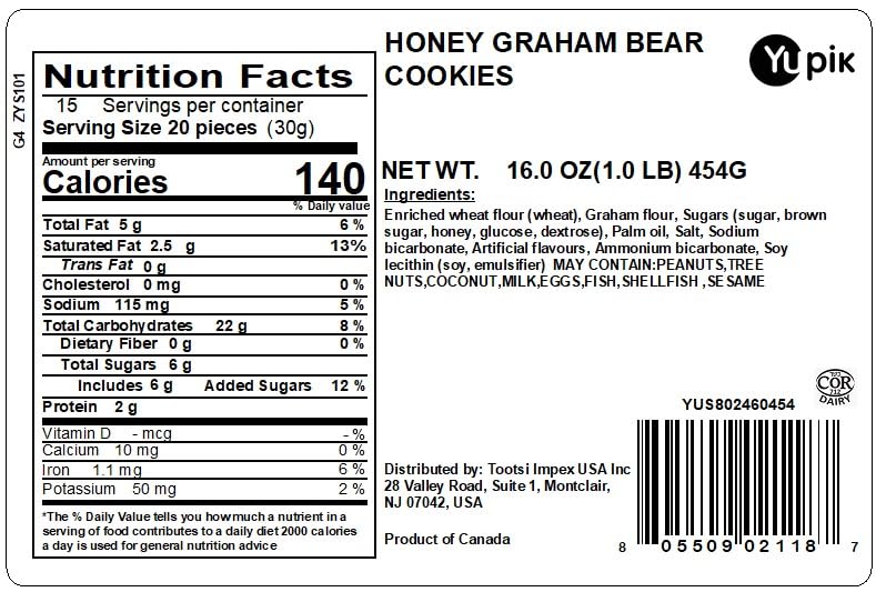Miniatura 2 de Yupik Honey Graham Bears, 1 libra, mini galletas, aperitivos dulces, galletas crujientes, con miel real, galletas Graham de oso de peluche,