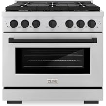 ZLINE Autograph Edition 36 in. 5.2 cu. ft. Paramount Gas Range with 6 Burner Cooktop and Convection Gas Oven in Stainless Steel and Matte Black Accents SGRZ-36-MB