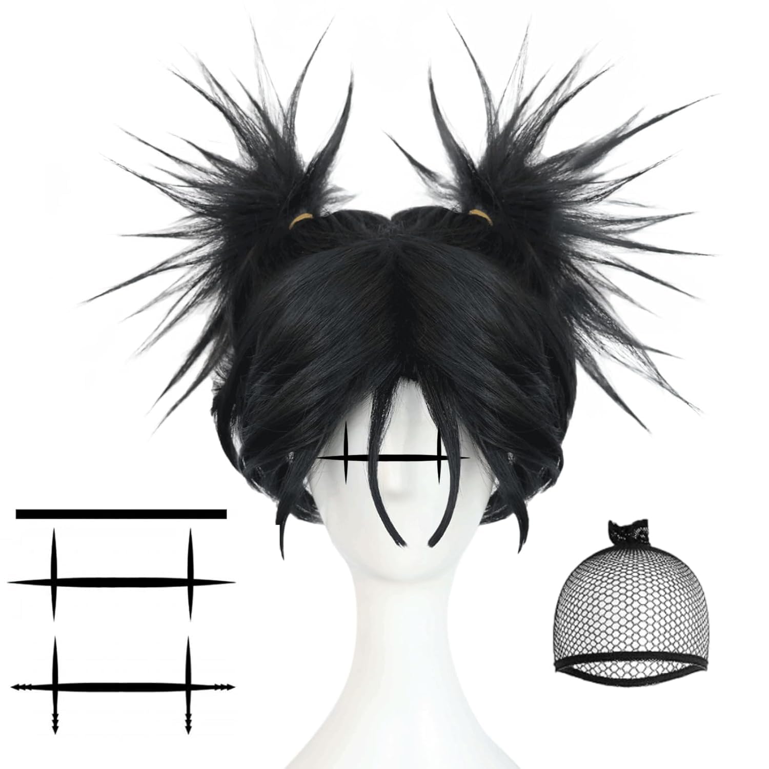 IMEYLE Cosplay Wig (+3 Tattoo Sticker) Short Black 2 Ponytails Wigs for adult Black Wig for Anime Cosplay Costume for Halloween Outfit Tattoo Wigs for