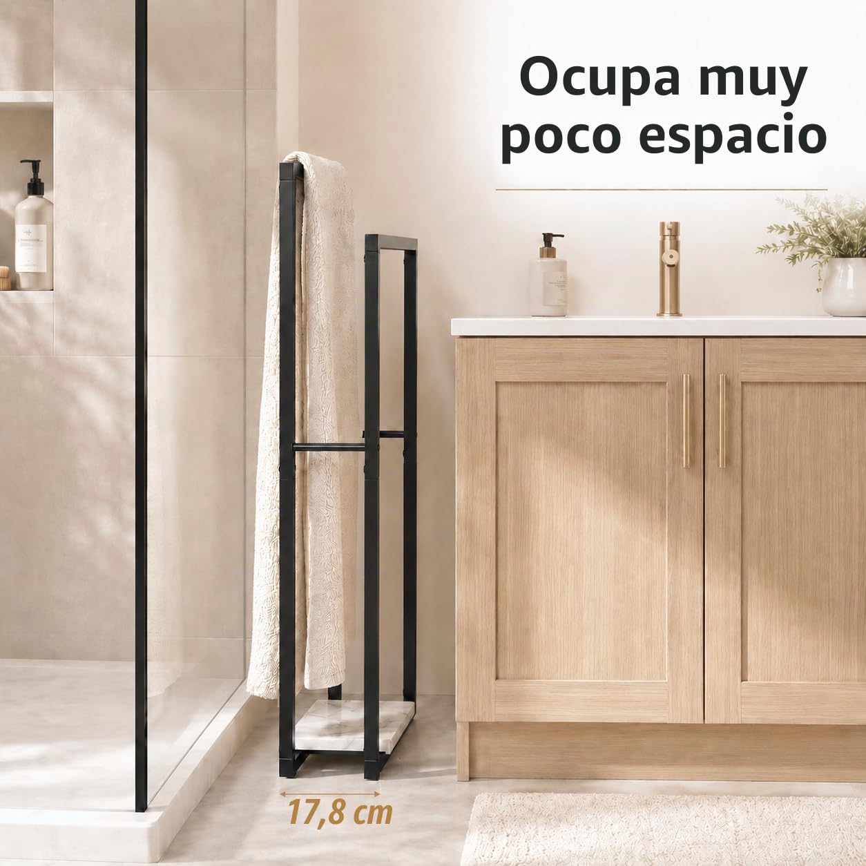 KES Toallero de Pie Toallero Negro con Base Mármol Toalleros de Baño 2 Niveles Barra Toallas Baño Barra, BTH501-BK