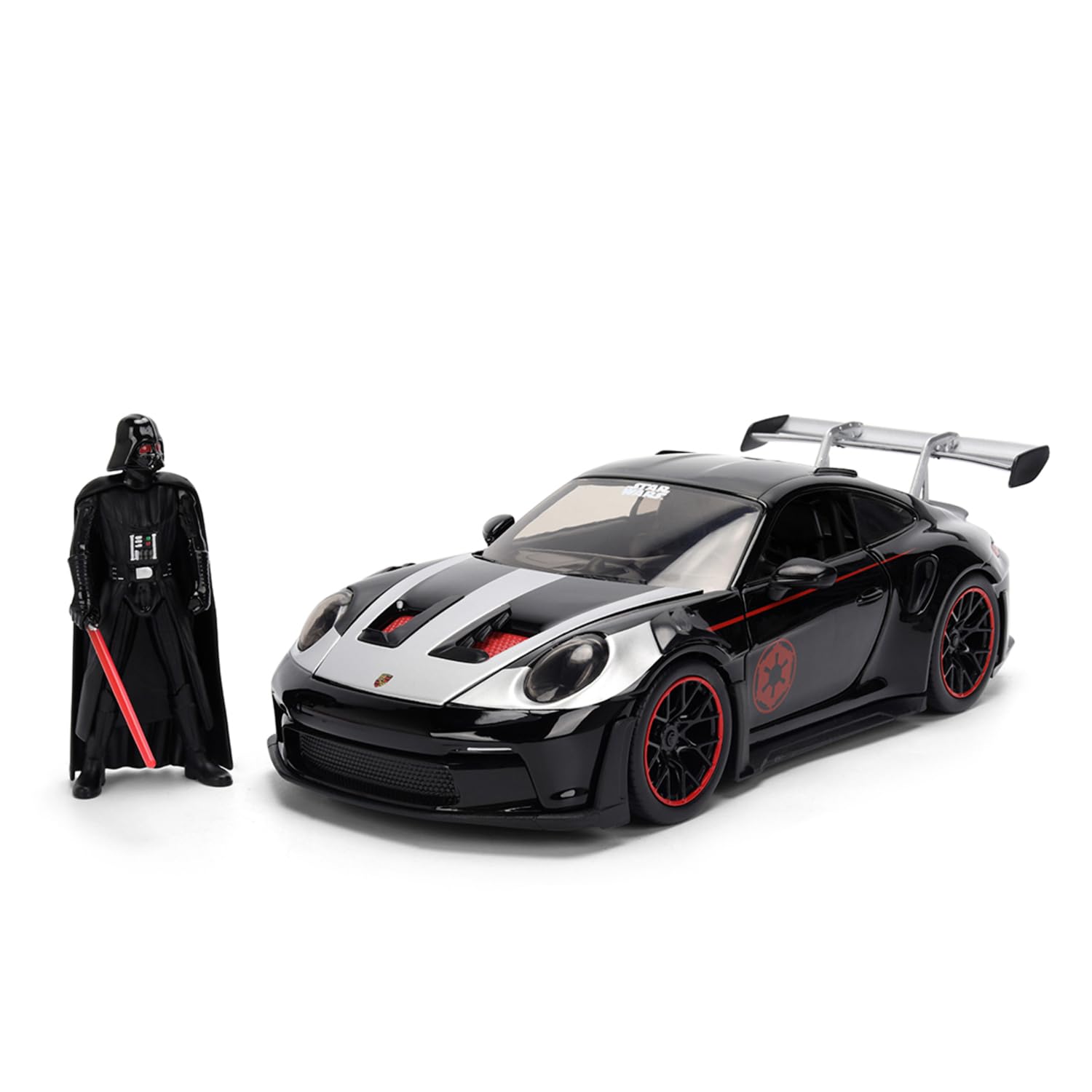 Jada Toys Star Wars Darth Vader Porsche 911 GT3 RS Die-Cast Car 1:24 with Figure, Doors and Bonnet to Open, Freewheel, 19 cm - Black