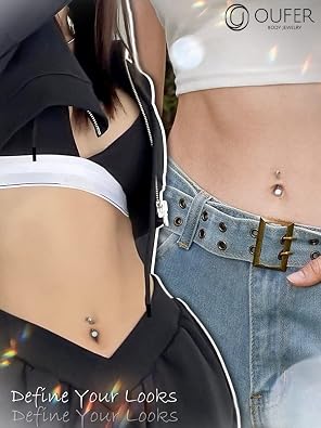OUFER 14G Titanium Belly Bar Balls Short Extra Long Bananabells Navel Piercings Rings Double White Opal 1.6mm Barbell Belly Button Jewellery 8 10 12 14 16mm