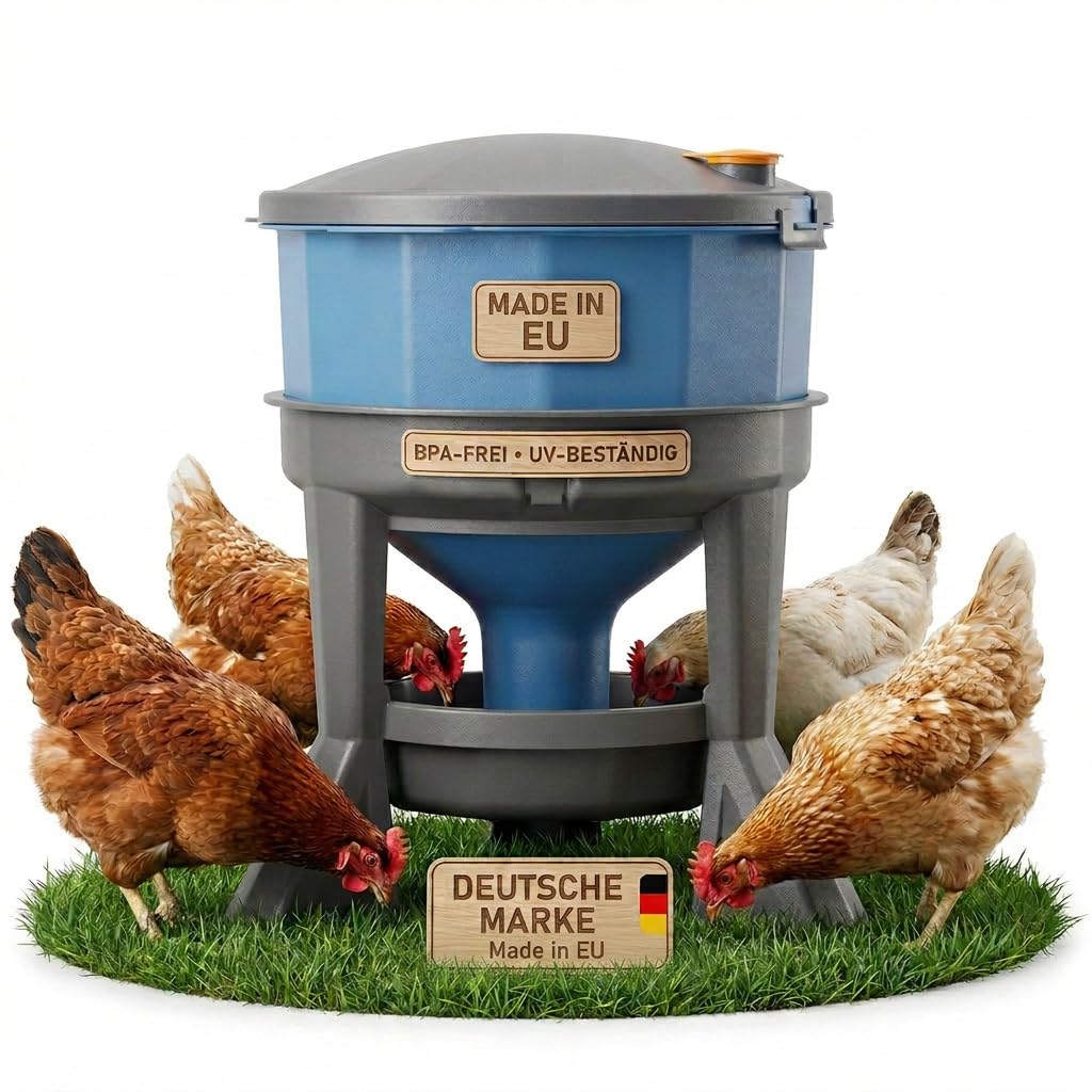 Bebedero para pollo de 25 l, sin BPA y resistente a los rayos UV, con nivel de agua ajustable | Bebedero para aves de corral, gallinas, gran orificio de llenado, fácil de llenar, fabricado en la UE