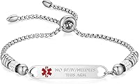 Vista 59 de mnmoom Pulseras de alerta médica para mujer, pulseras de identificación médica de corazón de acero inoxidable con grabado gratuito